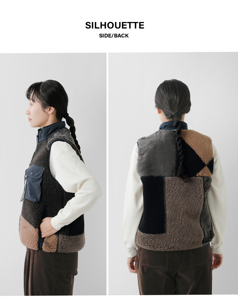 and wanderミックス ボア ベスト “Mix boa vest” 574-5281058