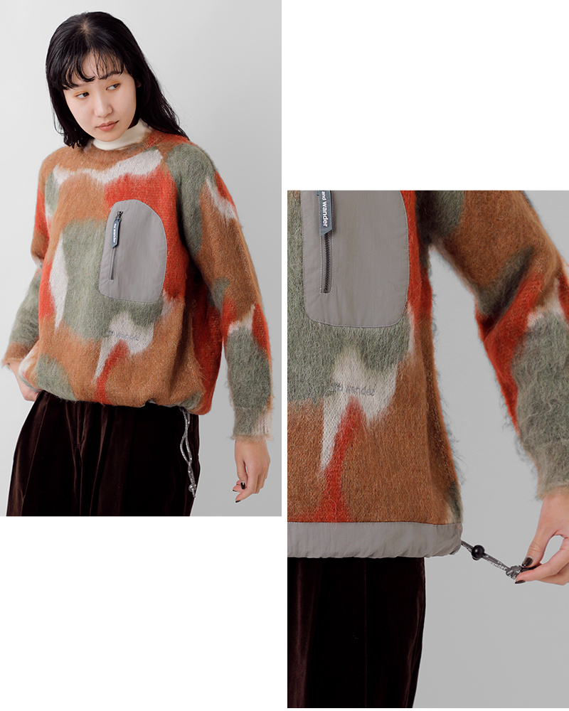 and wander(アンドワンダー)ミックスカラーシャギーニットプルオーバー“mixcolorshaggyknitsweater”574-5284064