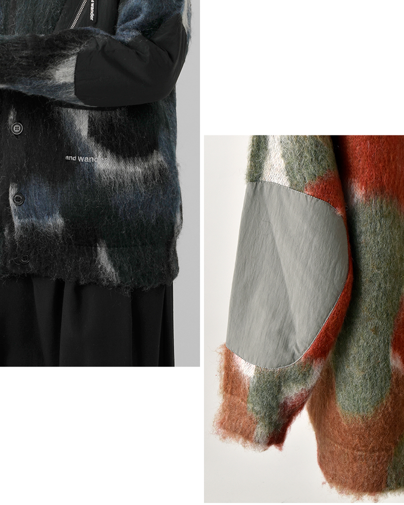and wander(アンドワンダー)ミックスカラーシャギーニットカーディガン“mixcolorshaggyknitcardigan”574-5284065