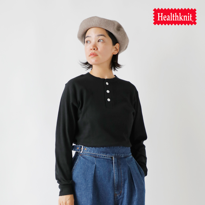 Healthknit(ヘルスニット)ベーシックワッフルヘンリーネックロングスリーブプルオーバー601l
