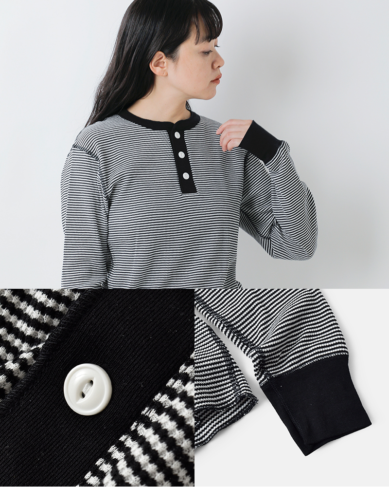 Healthknit(ヘルスニット)ベーシックワッフルヘンリーネックロングスリーブプルオーバー601l