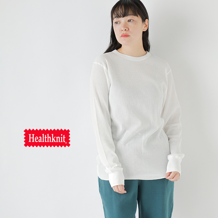 Healthknit(ヘルスニット)ベーシックワッフルクルーネック長袖プルオーバー602l