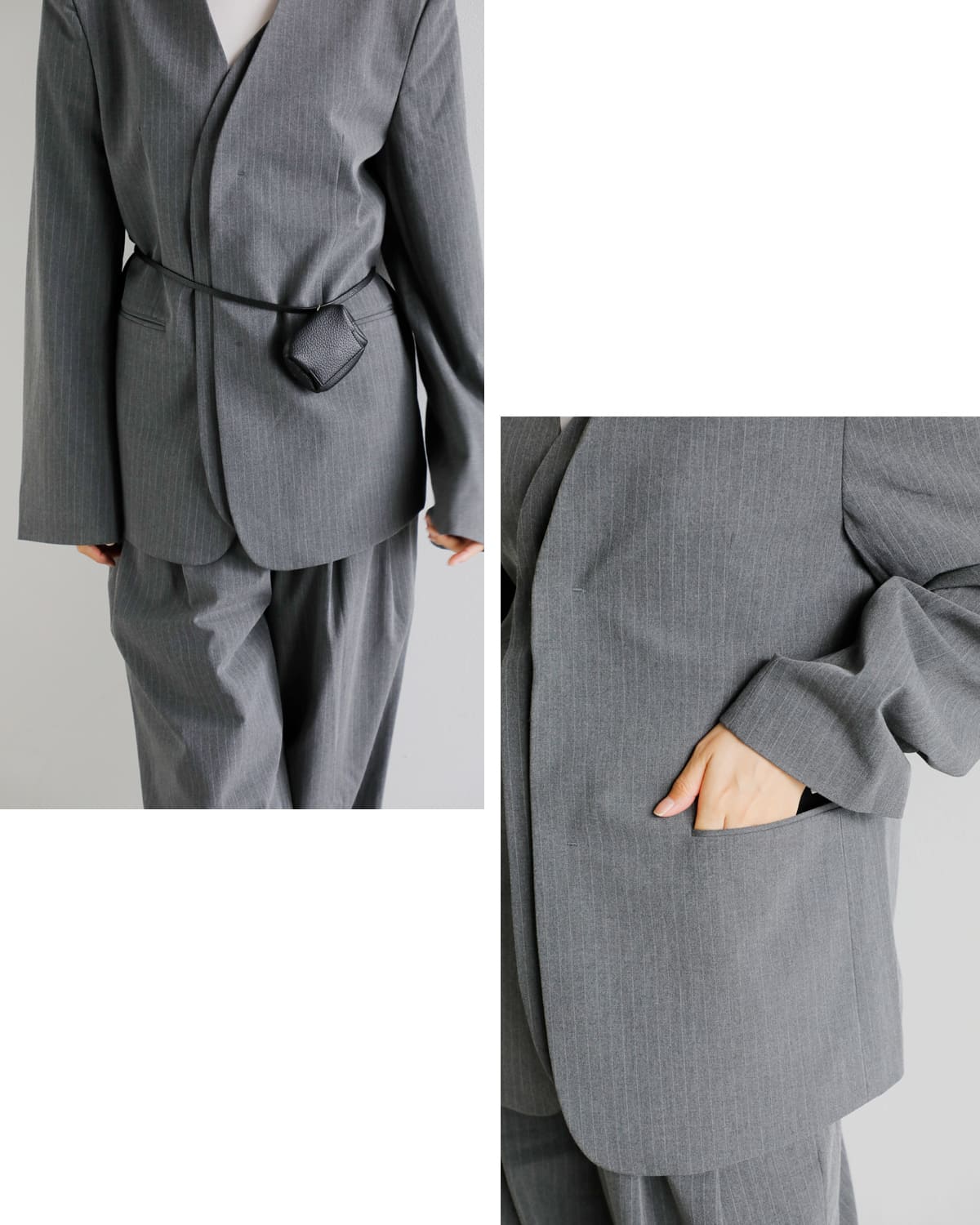 anuke(アンヌーク)ストレッチノーカラーオーバージャケット62520106 “Collarless Over Jacket” 62520106