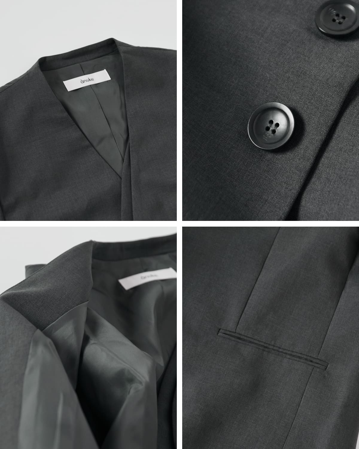 anuke(アンヌーク)ストレッチノーカラーオーバージャケット62520106 “Collarless Over Jacket” 62520106