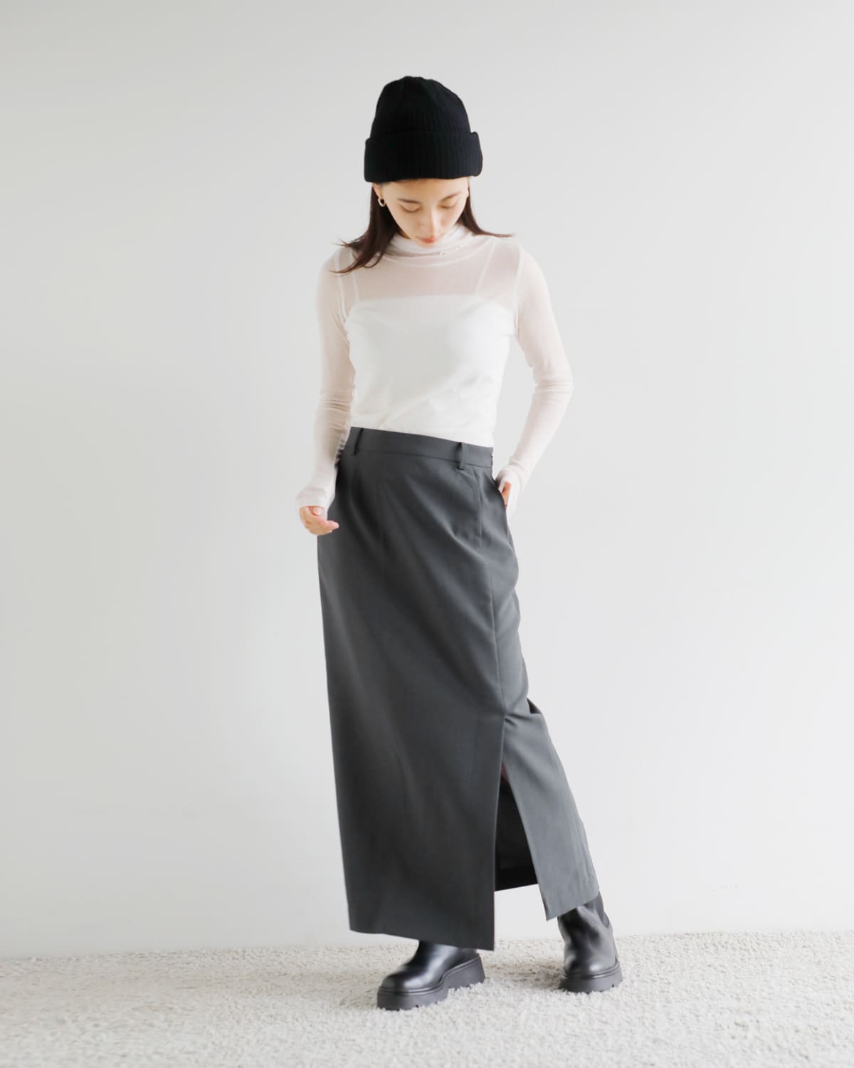 anuke(アンヌーク)ヘザーストレッチミドルスカート “Heather Stretch Middleskirt” 62520801