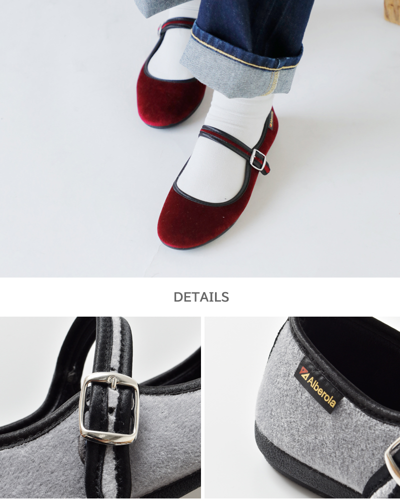 ALBEROLA(アルベローラ)ベルベットワンストラップフラットシューズ78-315350gm