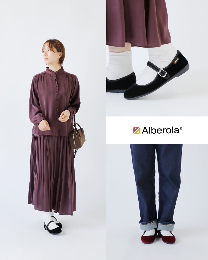 ALBEROLA(アルベローラ)ベルベットワンストラップフラットシューズ78-315350gm