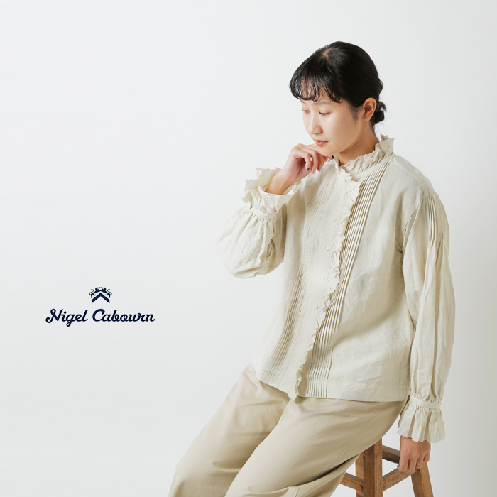 NIGEL CABOURN(ナイジェルケーボン)コットンリネンギャザーカラーブラウス8051-08-10003
