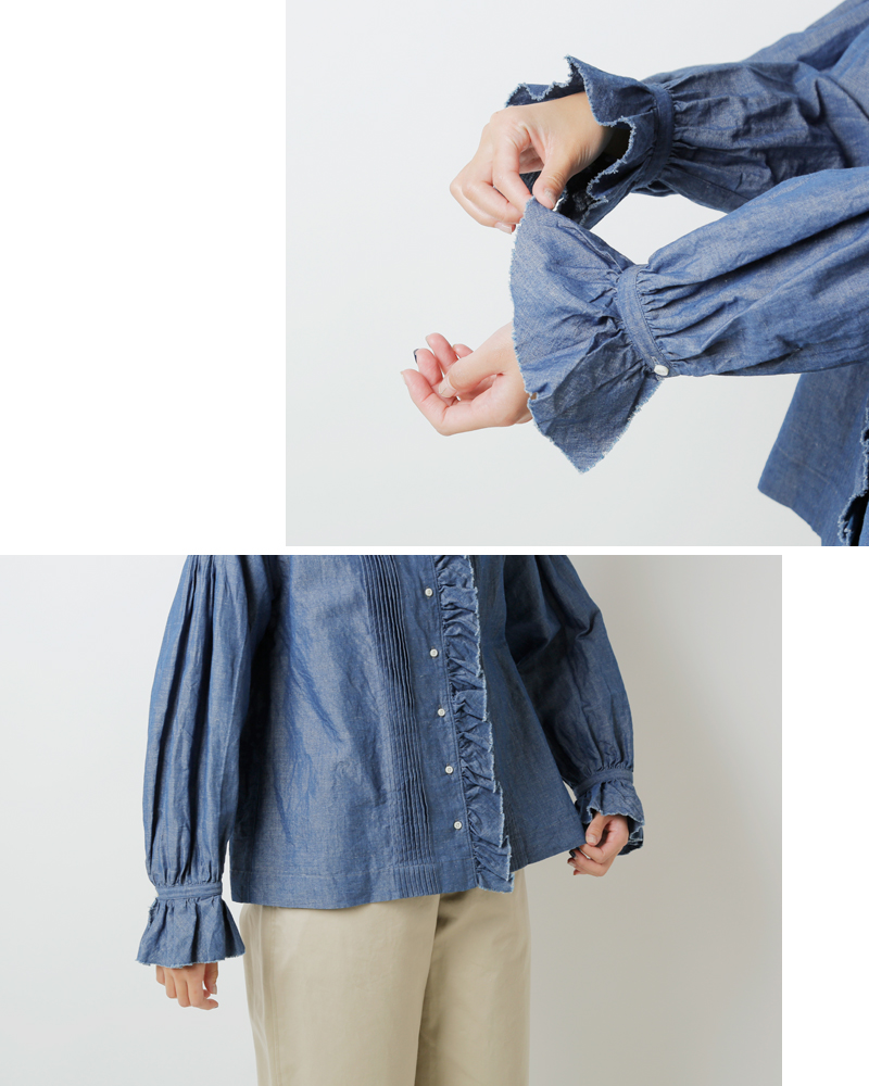 NIGEL CABOURN(ナイジェルケーボン)コットンリネンギャザーカラーブラウス8051-08-10003