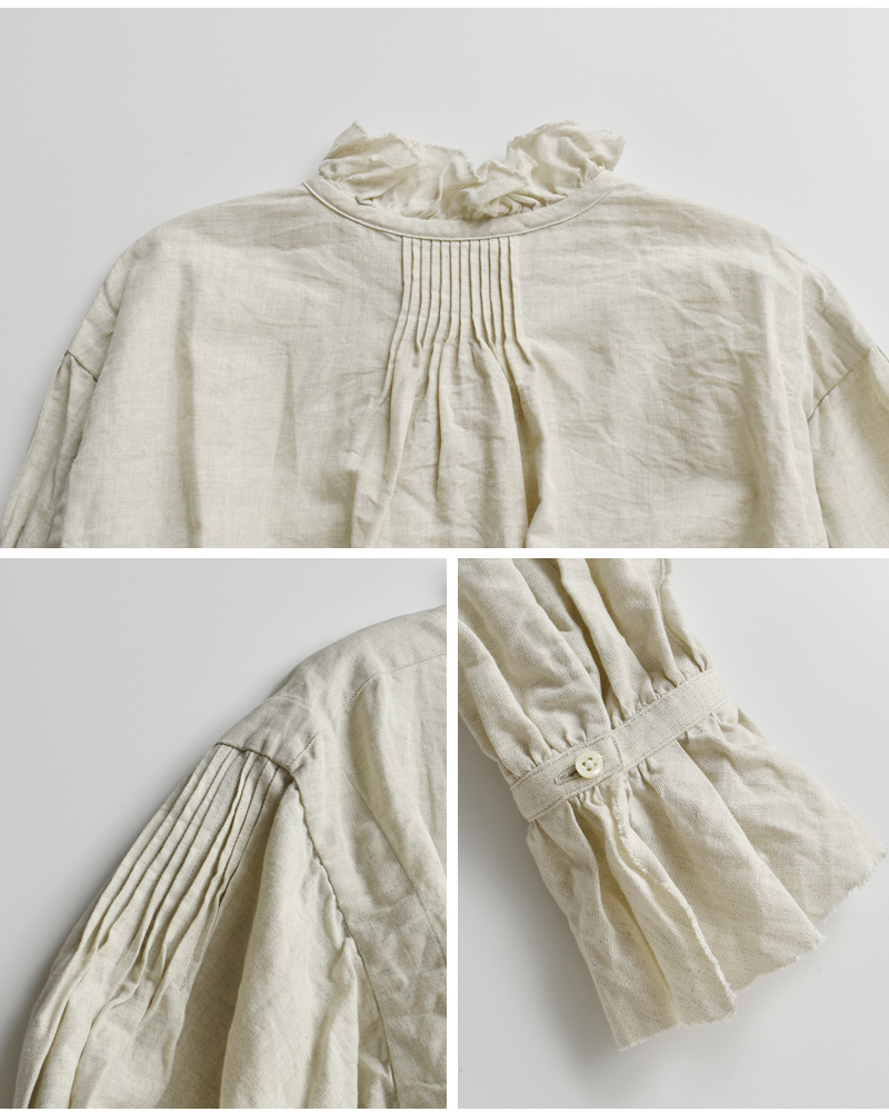 NIGEL CABOURN(ナイジェルケーボン)コットンリネンギャザーカラーブラウス8051-08-10003