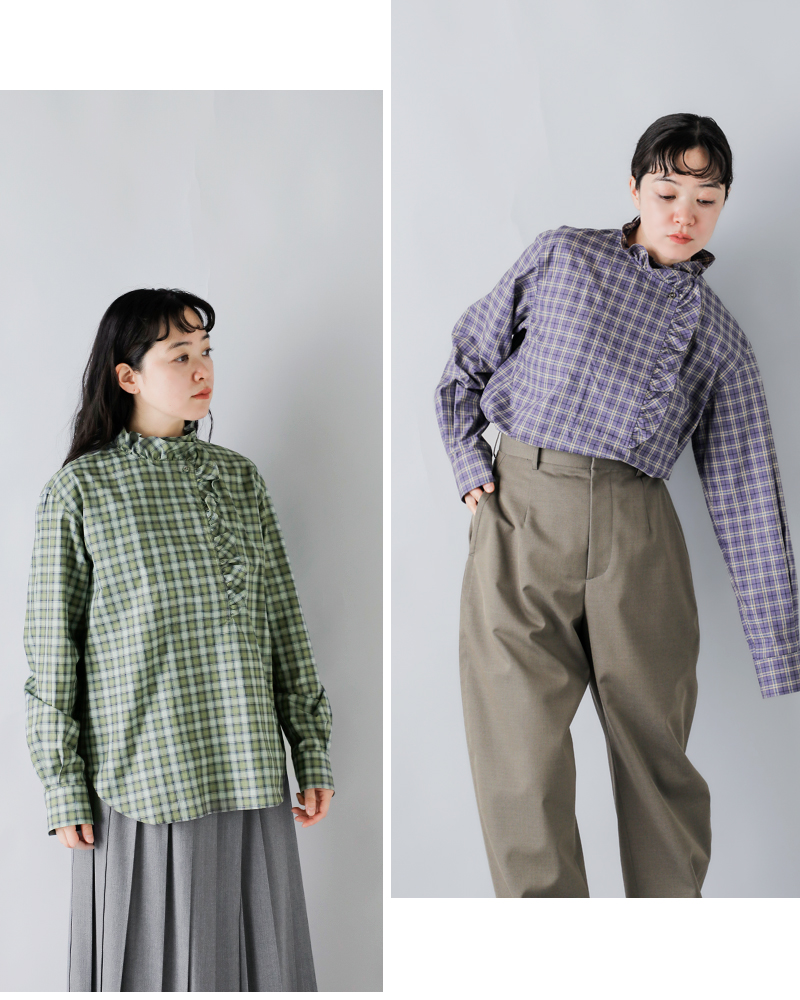 LOEFF(ロエフ)オーガニックコットンチェックフリルシャツ8811-299-0073