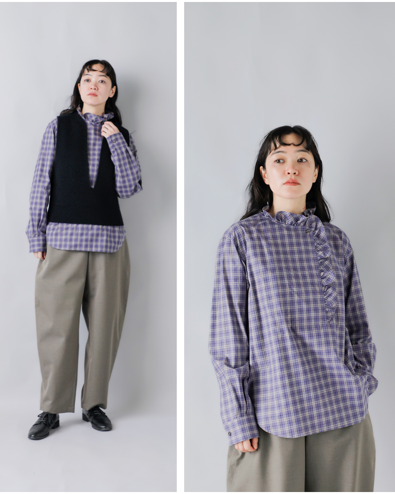 LOEFF(ロエフ)オーガニックコットンチェックフリルシャツ8811-299-0073