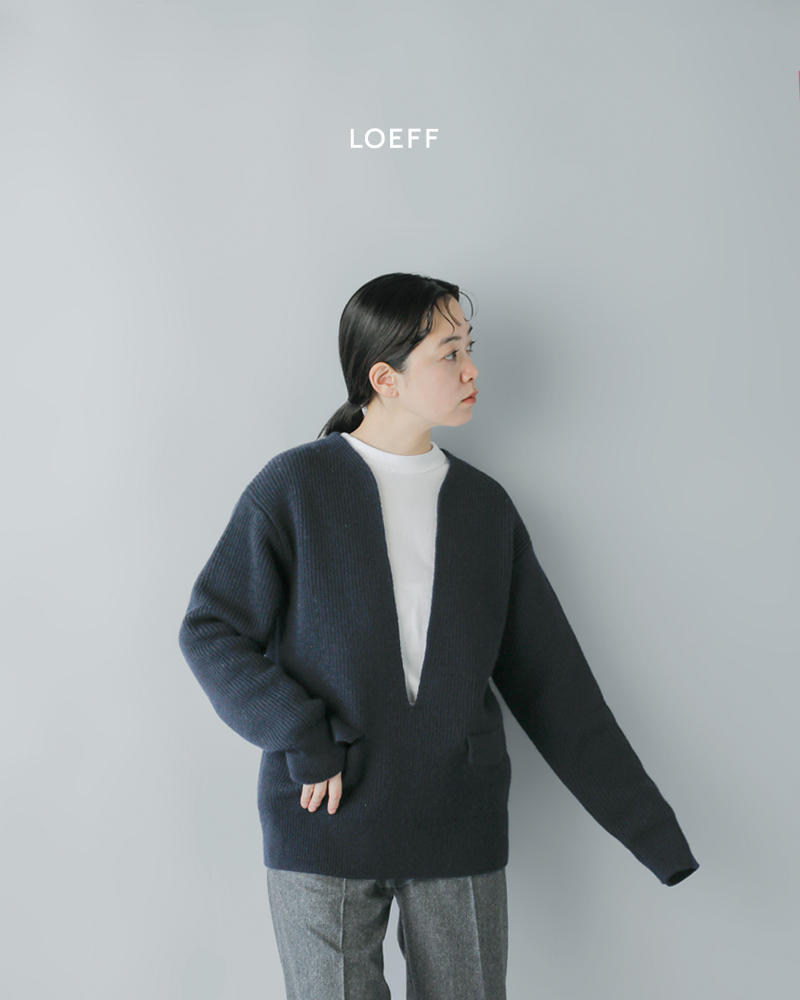 LOEFF(ロエフ)ウールヤーン畔編スリットネックプルオーバー8813-199-0067