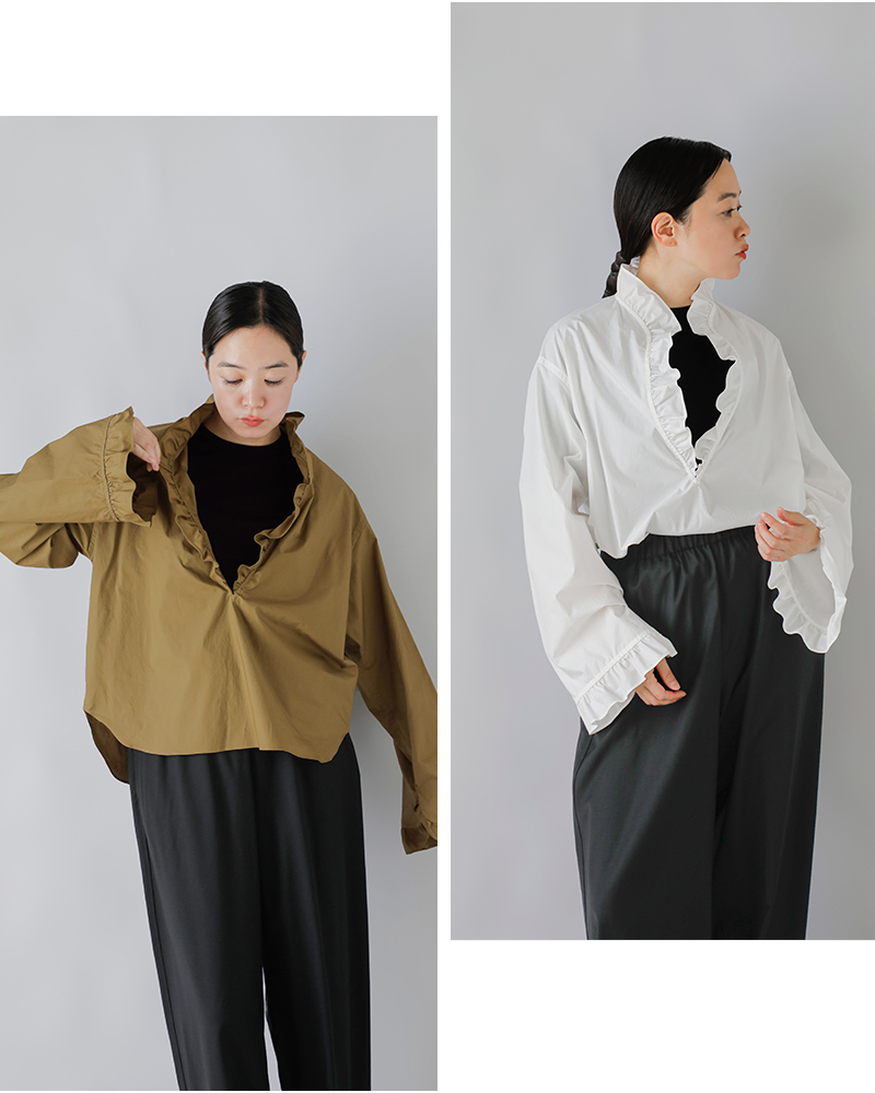 LOEFF ロエフ コットンブロード フリル スキッパー シャツ 8821