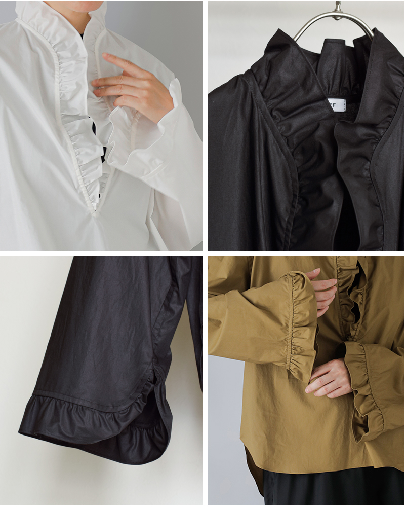 LOEFF(ロエフ)コットンブロードフリルスキッパーシャツ8821-299-0080