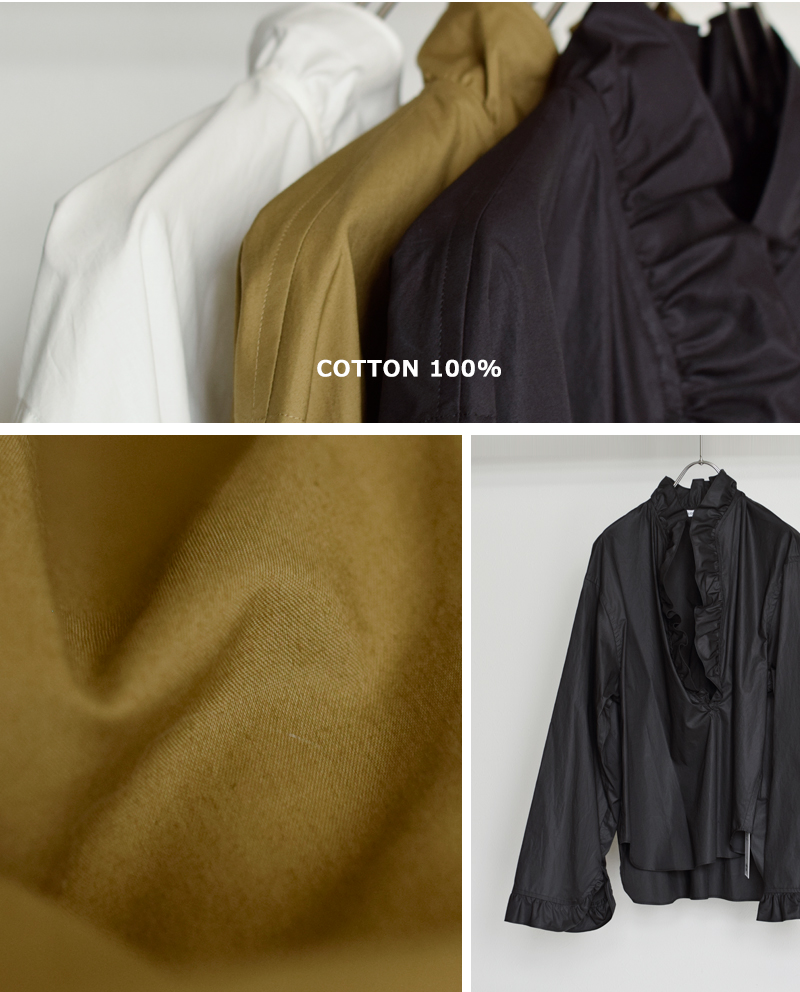 LOEFF(ロエフ)コットンブロードフリルスキッパーシャツ8821-299-0080