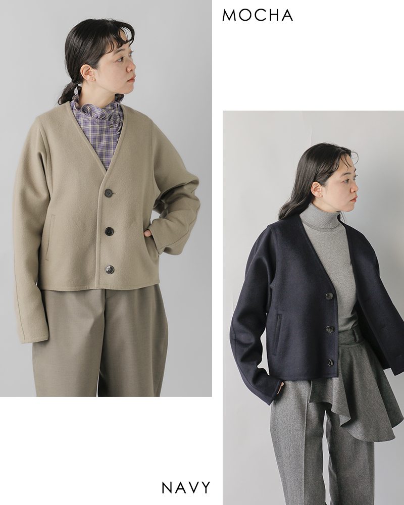 LOEFF(ロエフ)ウールカシミヤVネックノーカラージャケット8825-199-0130