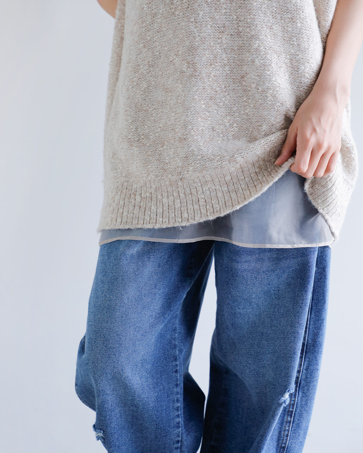 【chignonシニヨン】リバーオーガンドッキングベスト グレー CHIGNON】リバーオーガンドッキングベスト/9554-083JR