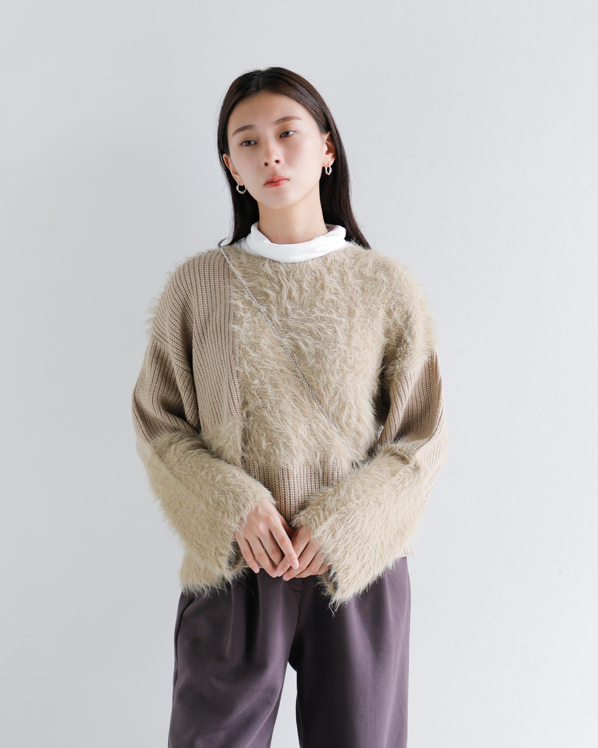 CHIGNON(シニヨン)編地MIXニットプルオーバー 9855-302jr