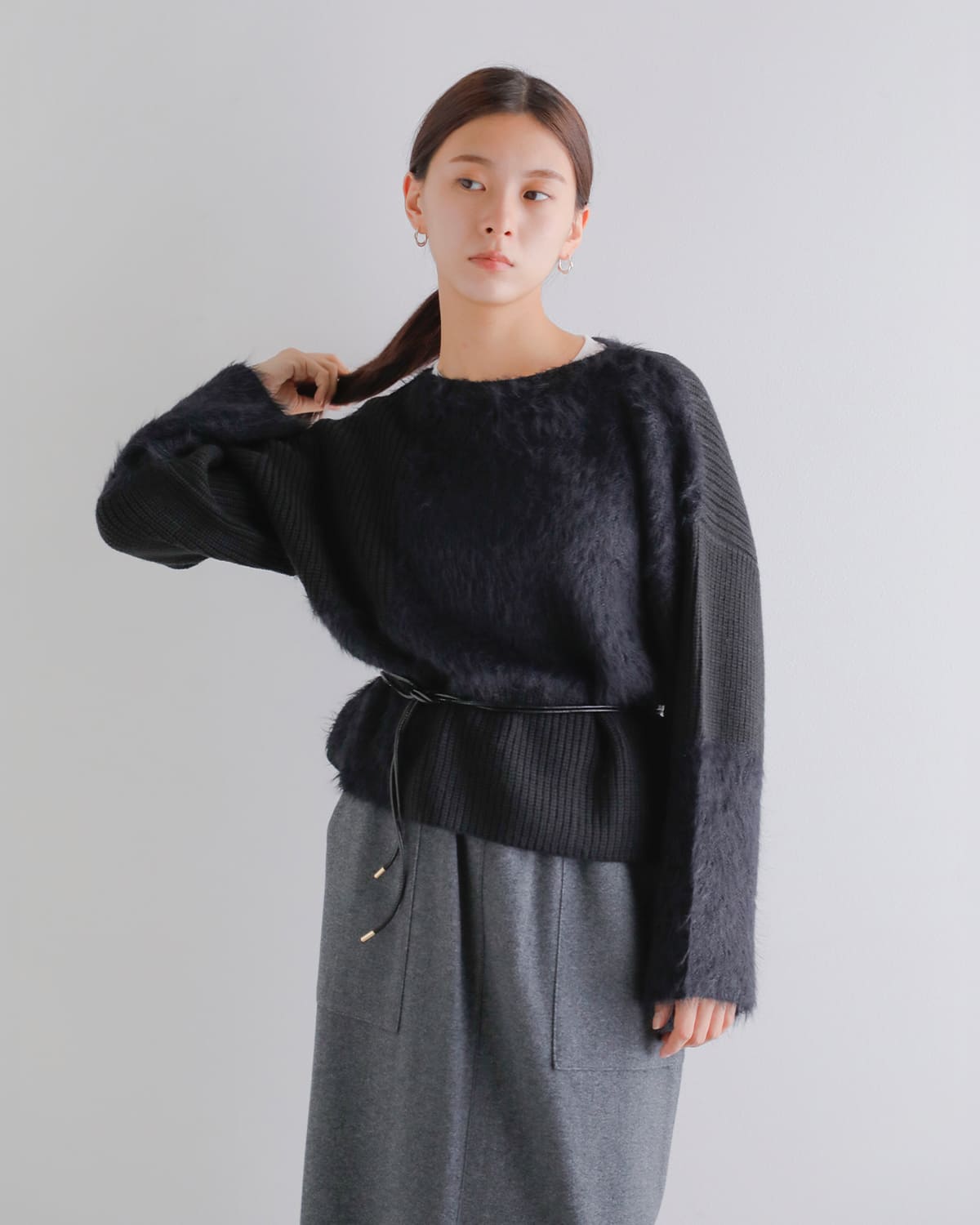 CHIGNON(シニヨン)編地MIXニットプルオーバー 9855-302jr