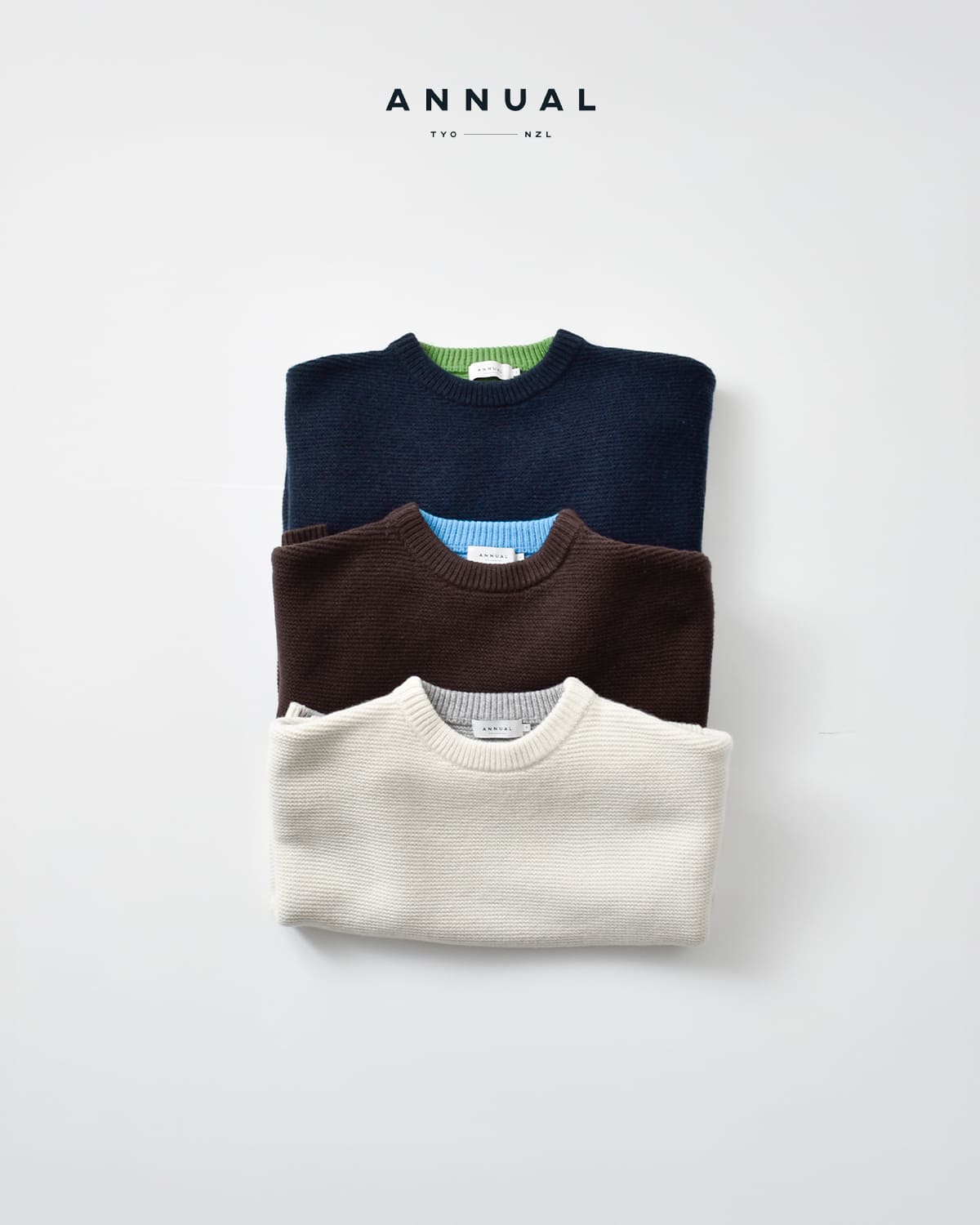 ANNUAL(アニュアル)ウール カシミヤ バイカラー クルーネック ニット プルオーバー “Bi-Color Crew PO”a1205-317po02