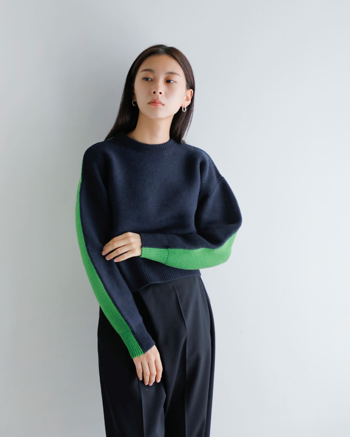 ANNUAL(アニュアル)ウールカシミヤバイカラークルーネックニットプルオーバー “Bi-Color Crew PO” a1205-317po02