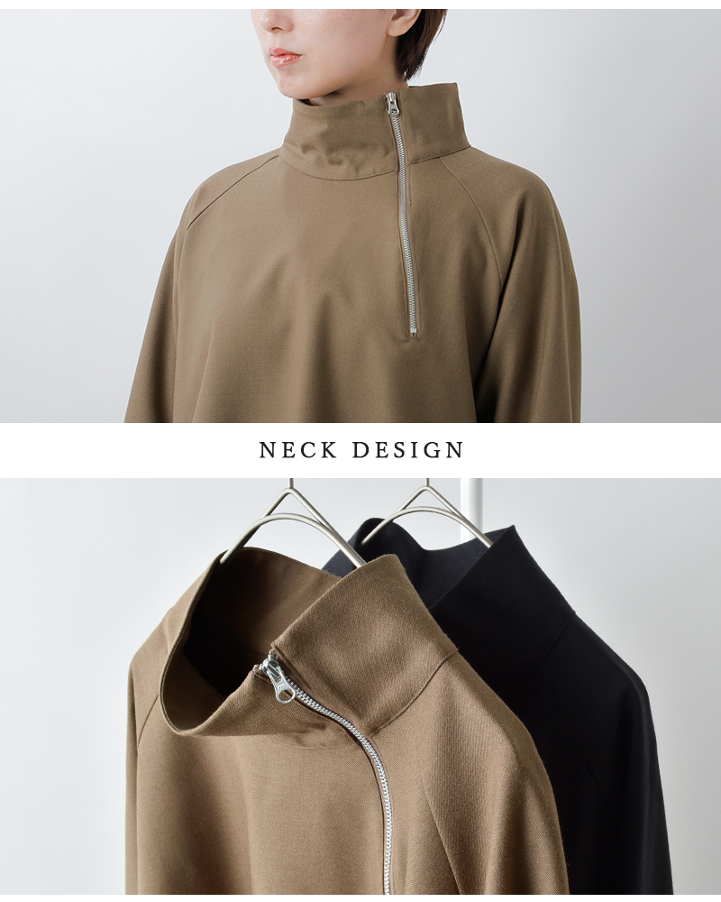 assiette(アシェット)バージンウールストレッチサキソニーアシンメトリーハーフZIPプルオーバーa24-31496-54