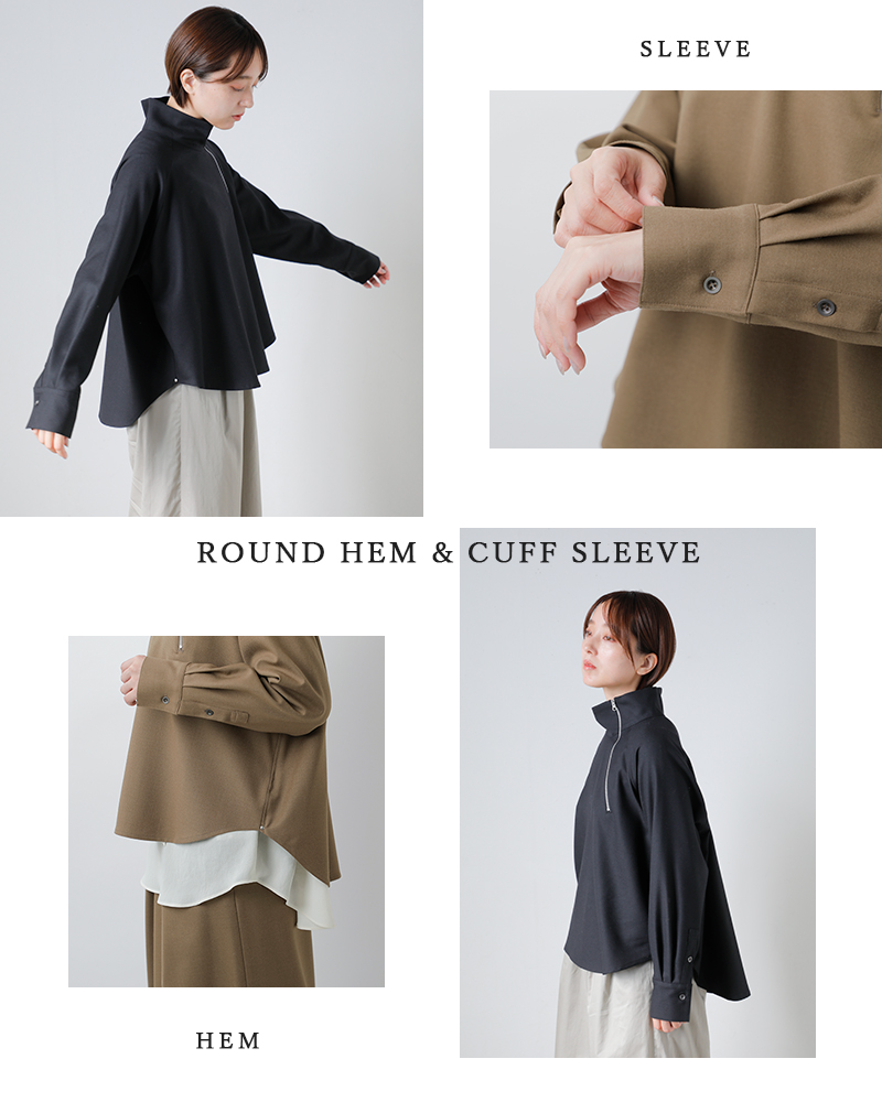 assiette(アシェット)バージンウールストレッチサキソニーアシンメトリーハーフZIPプルオーバーa24-31496-54