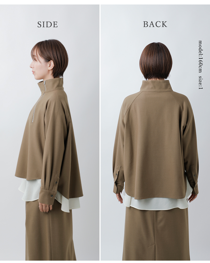 assiette(アシェット)バージンウールストレッチサキソニーアシンメトリーハーフZIPプルオーバーa24-31496-54