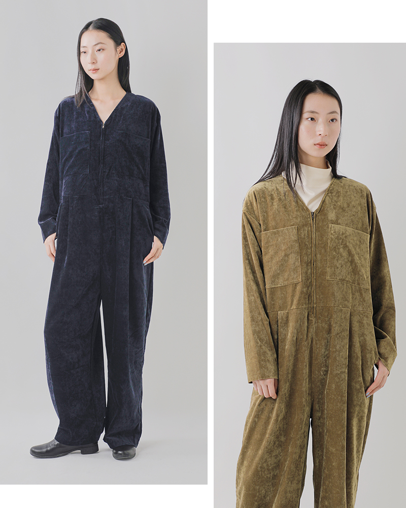 assiette(アシェット)ストレッチベロアVネックフロントZIPジャンプスーツa29-36502-54