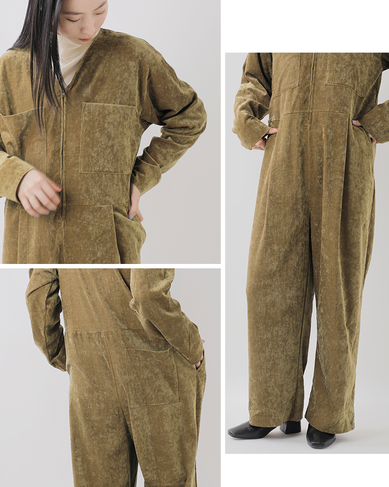 assiette(アシェット)ストレッチベロアVネックフロントZIPジャンプスーツa29-36502-54