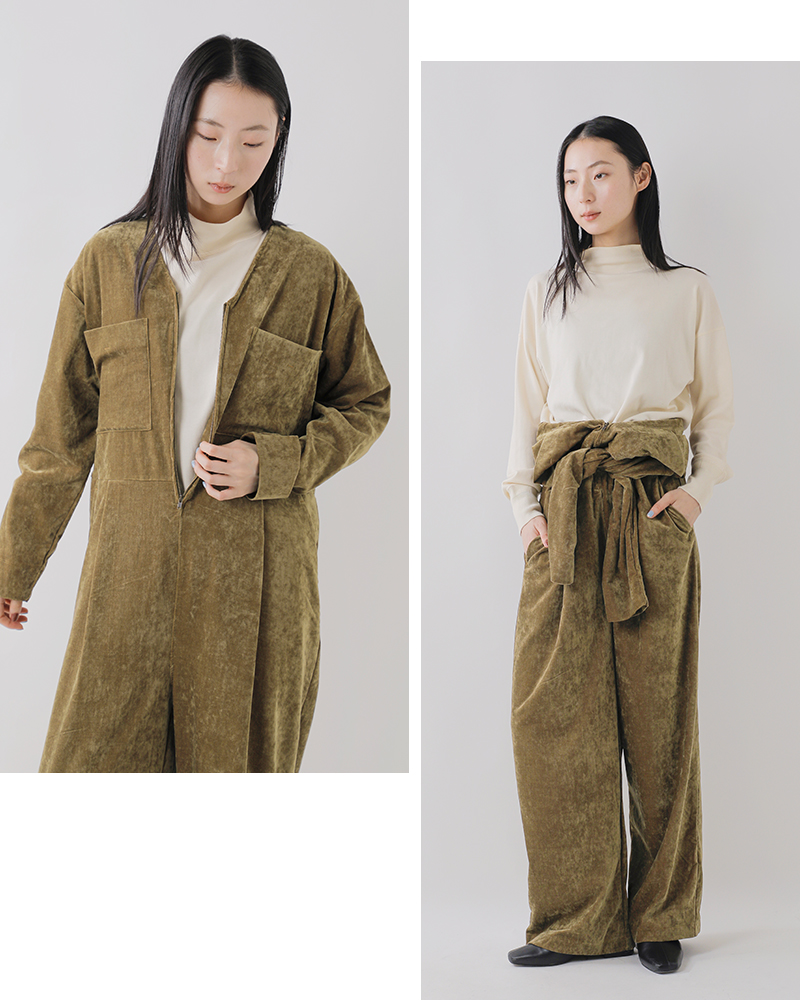 クーポン対象】assiette アシェット ストレッチ ベロア Vネック