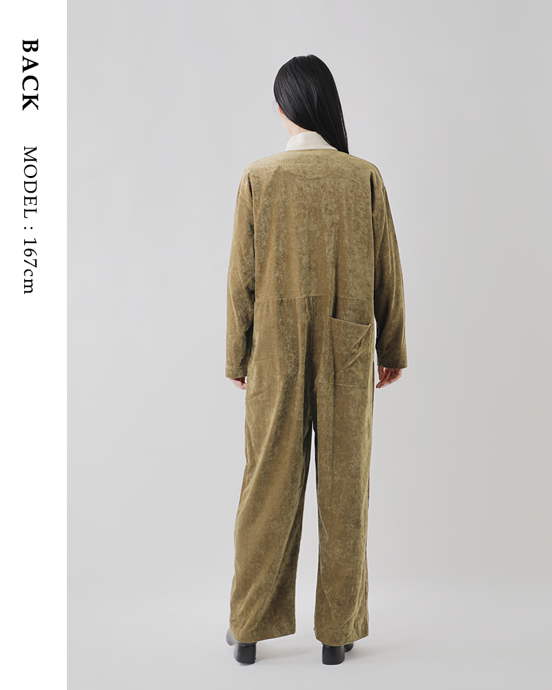 assiette(アシェット)ストレッチベロアVネックフロントZIPジャンプスーツa29-36502-54