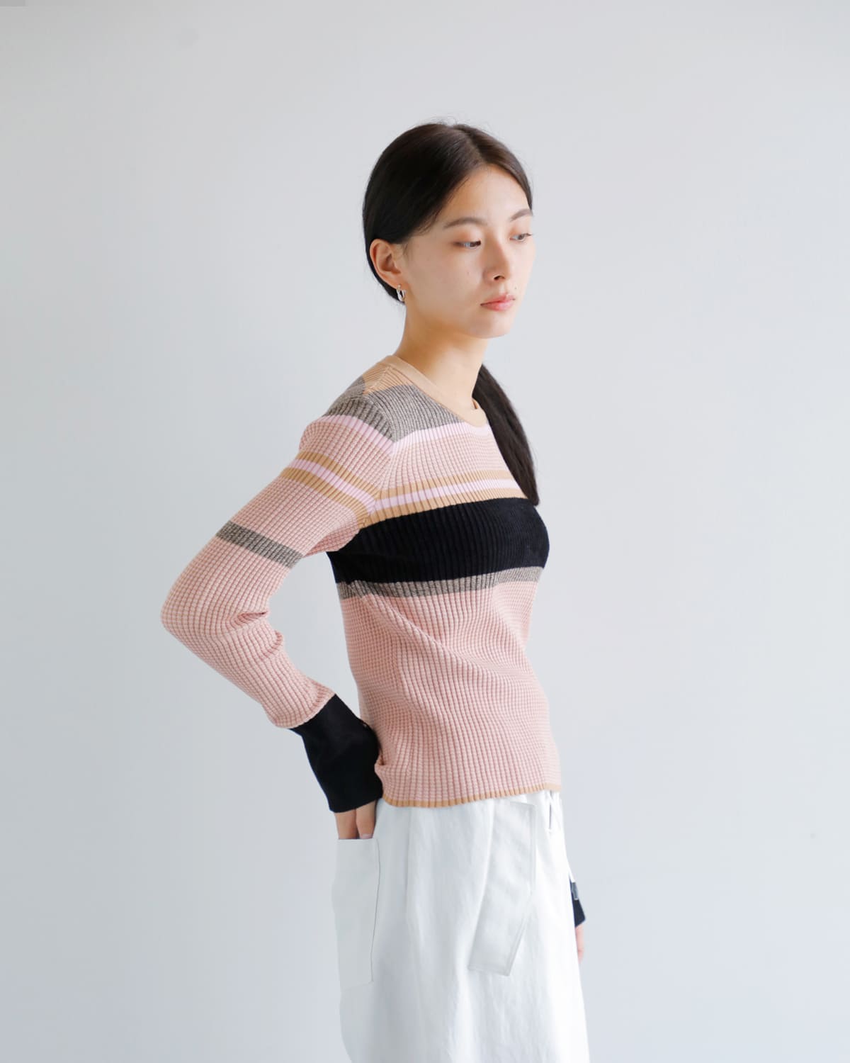 AKANE UTSUNOMIYA(アカネウツノミヤ)コットンランダムボーダーニットプルオーバーakes-003 akes-003