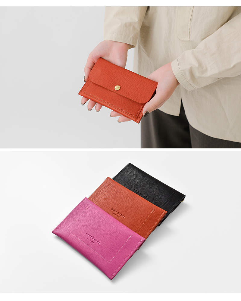 Mimi(ミミ)ソフトグレイニーベジタブルタンニンレザースモールコイン＆カードパースalfie