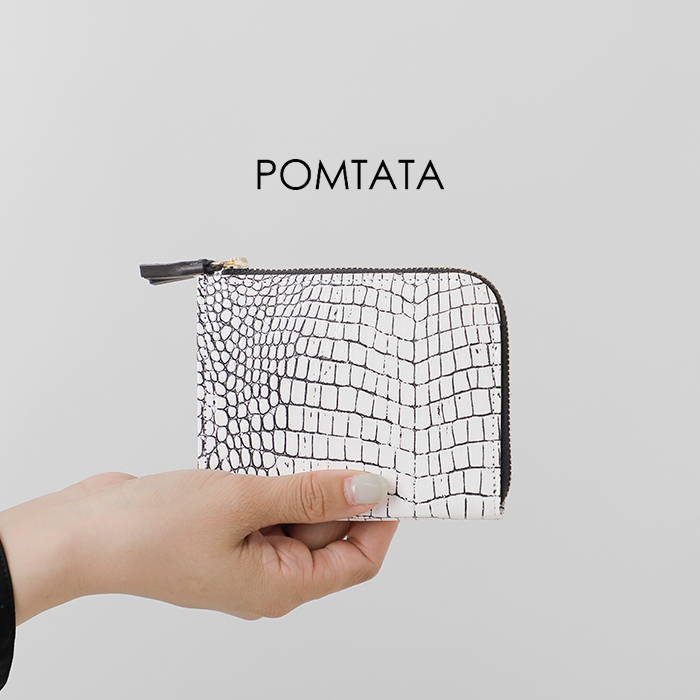 ショートタイプ！ POMTATA ポンタタ カウレザー クロコ型押し Lジップ ショート