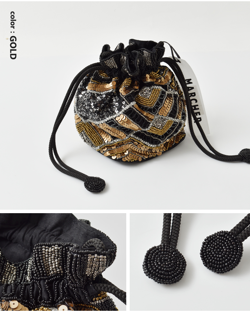 MARCHER(マルシェ)巾着ビーズショルダーバッグbeads-shoulder