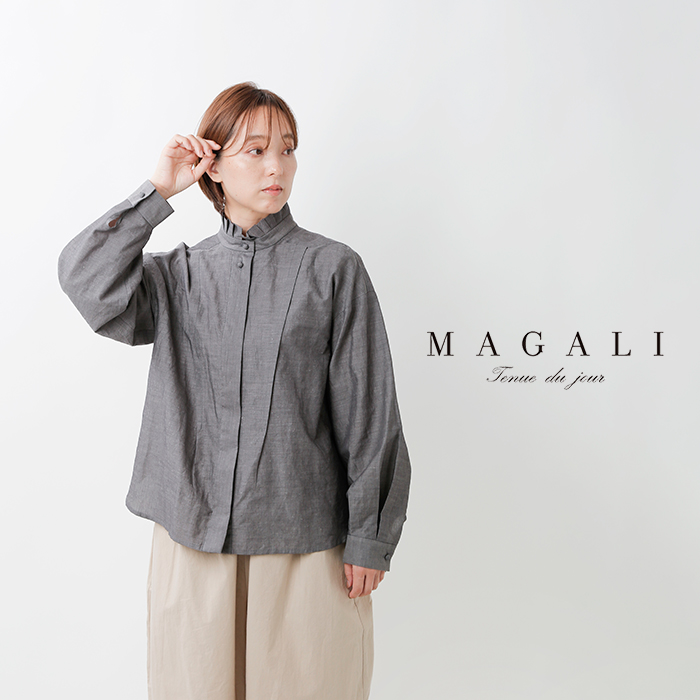 MAGALI(マガリ)コットンリネンシャンブレーラッフルカラーブラウスbl271