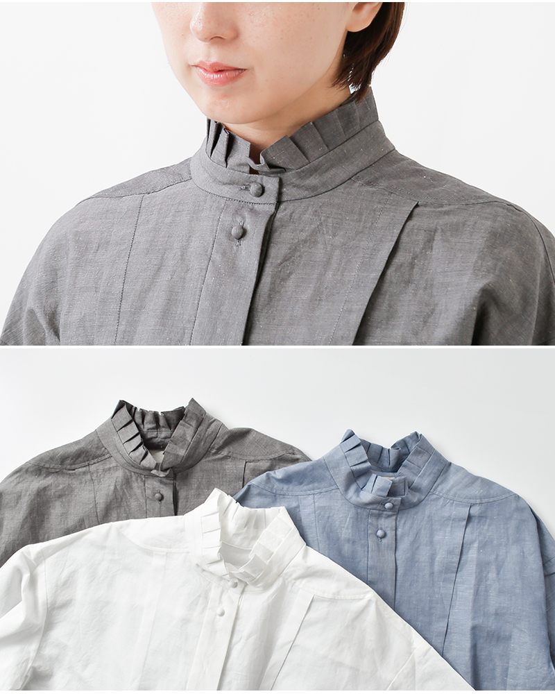 MAGALI(マガリ)コットンリネンシャンブレーラッフルカラーブラウスbl271