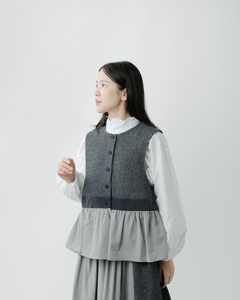 MAGALIピンドット ツイード ヴィンテージ ジレ bl272