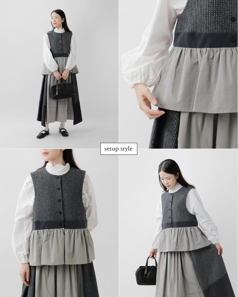 MAGALIピンドット ツイード ヴィンテージ ジレ bl272