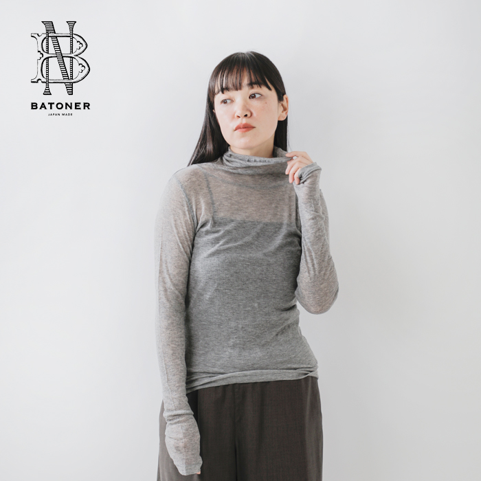 BATONER(バトナー)カシミヤシルクブレンドハイネックロングスリーブTシャツbn-25fl-009