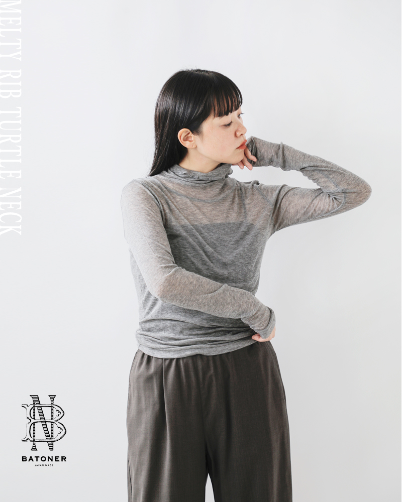 BATONER(バトナー)カシミヤシルクブレンドハイネックロングスリーブTシャツbn-25fl-009