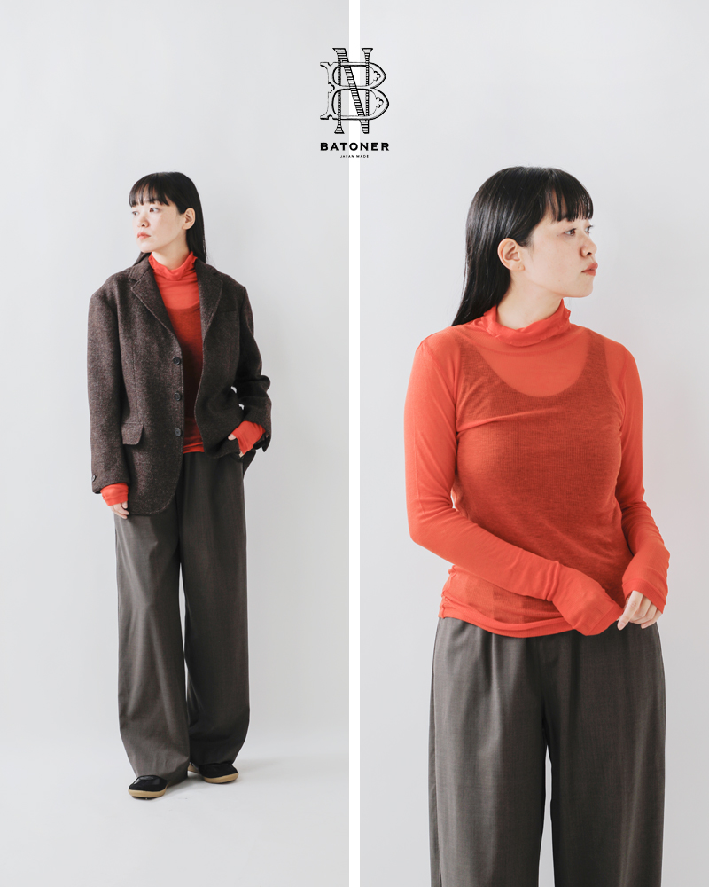 BATONER(バトナー)カシミヤシルクブレンドハイネックロングスリーブTシャツbn-25fl-009