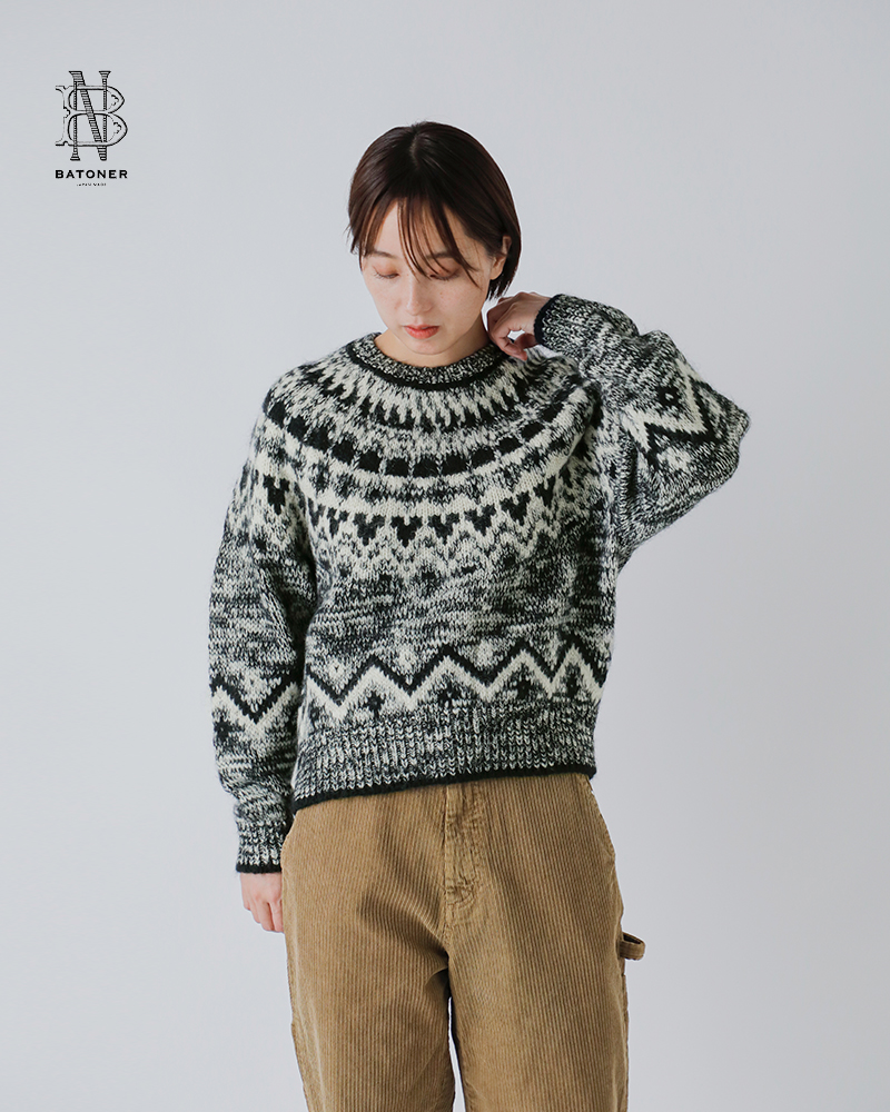 BATONER(バトナー)ウールモヘアアルパカノルディッククルーネックニットプルオーバー“MOHAIRNORDICCREWNECK”bn-25fl-049