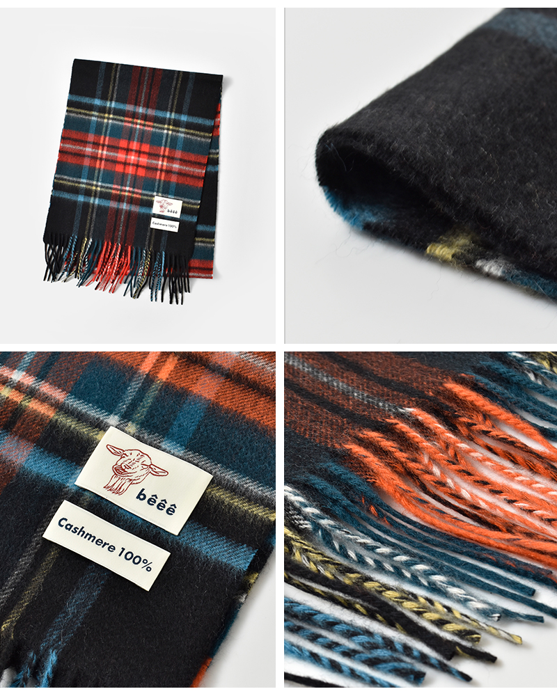 beee(ビー)カシミヤ100％チェックマフラーch30