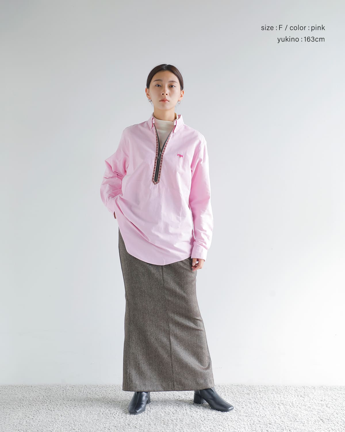 CHANGES(チェンジーズ)リメイクハーフジップボタンダウンシャツ ch3029