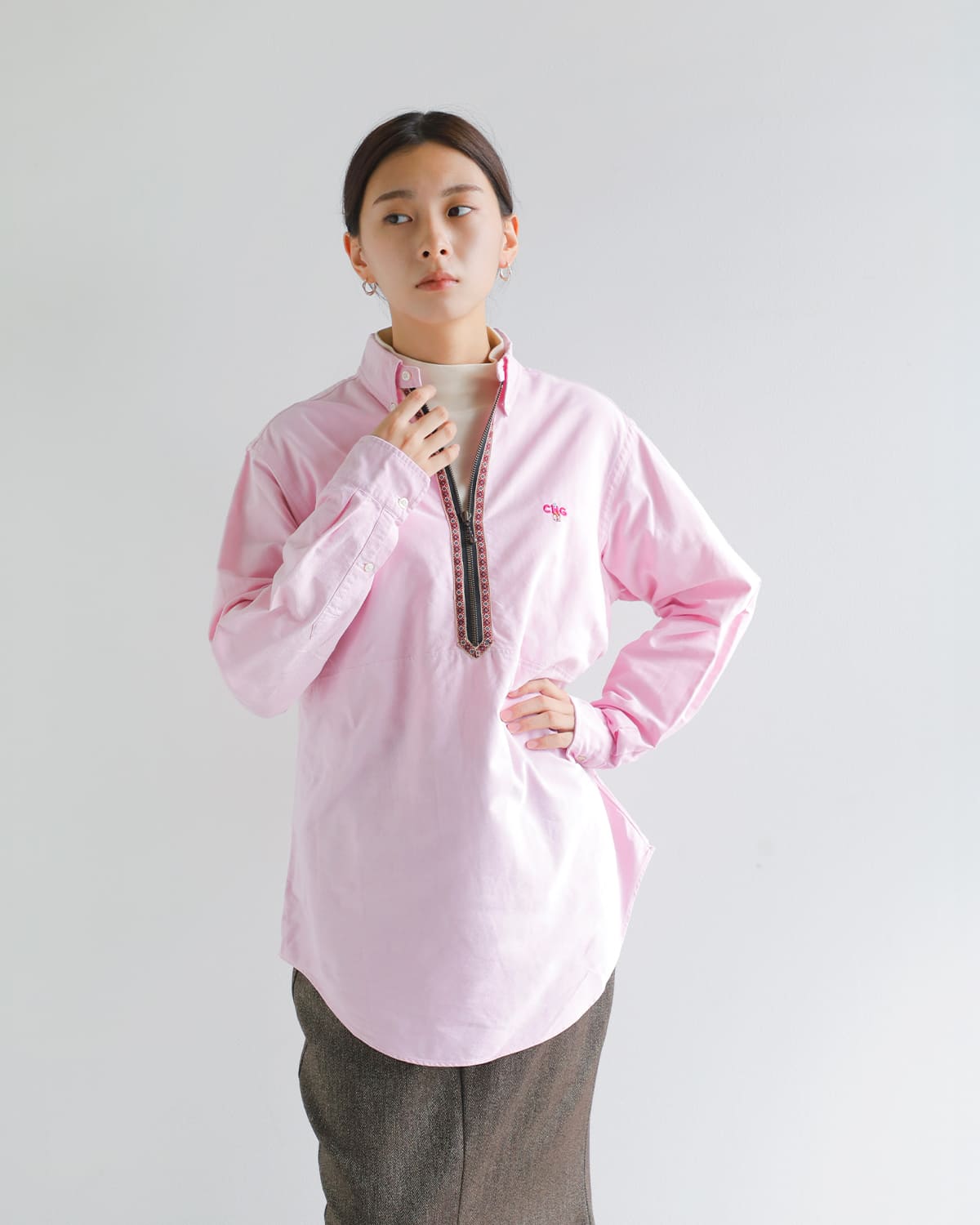 CHANGES(チェンジーズ)リメイクハーフジップボタンダウンシャツ ch3029