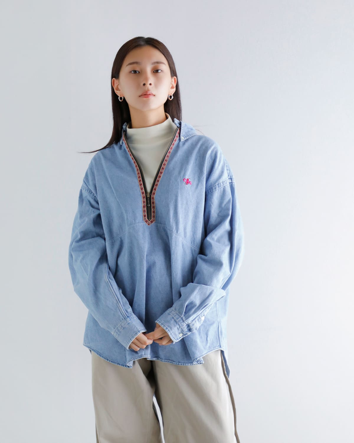 CHANGES(チェンジーズ)リメイクハーフジップボタンダウンシャツ ch3029