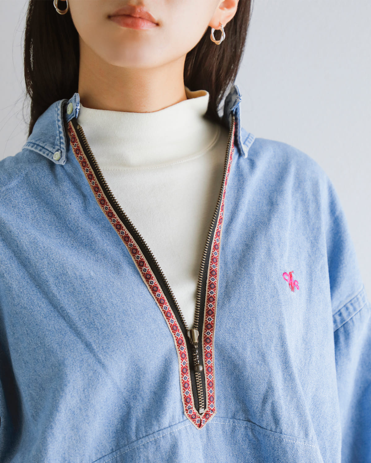 CHANGES(チェンジーズ)リメイクハーフジップボタンダウンシャツ ch3029